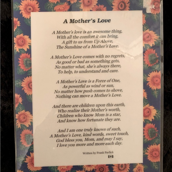 New laminated poem written by Frank Pavlick called a Mother’s Love - Picture 1 of 1
